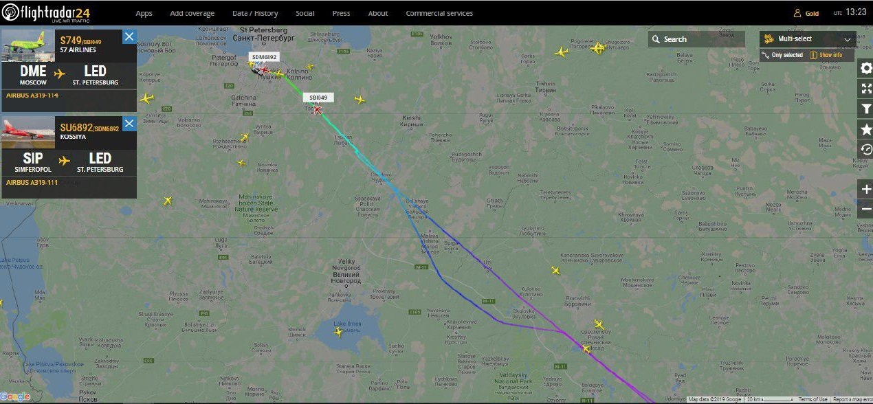 скриншот страницы сервиса flightradar24.com